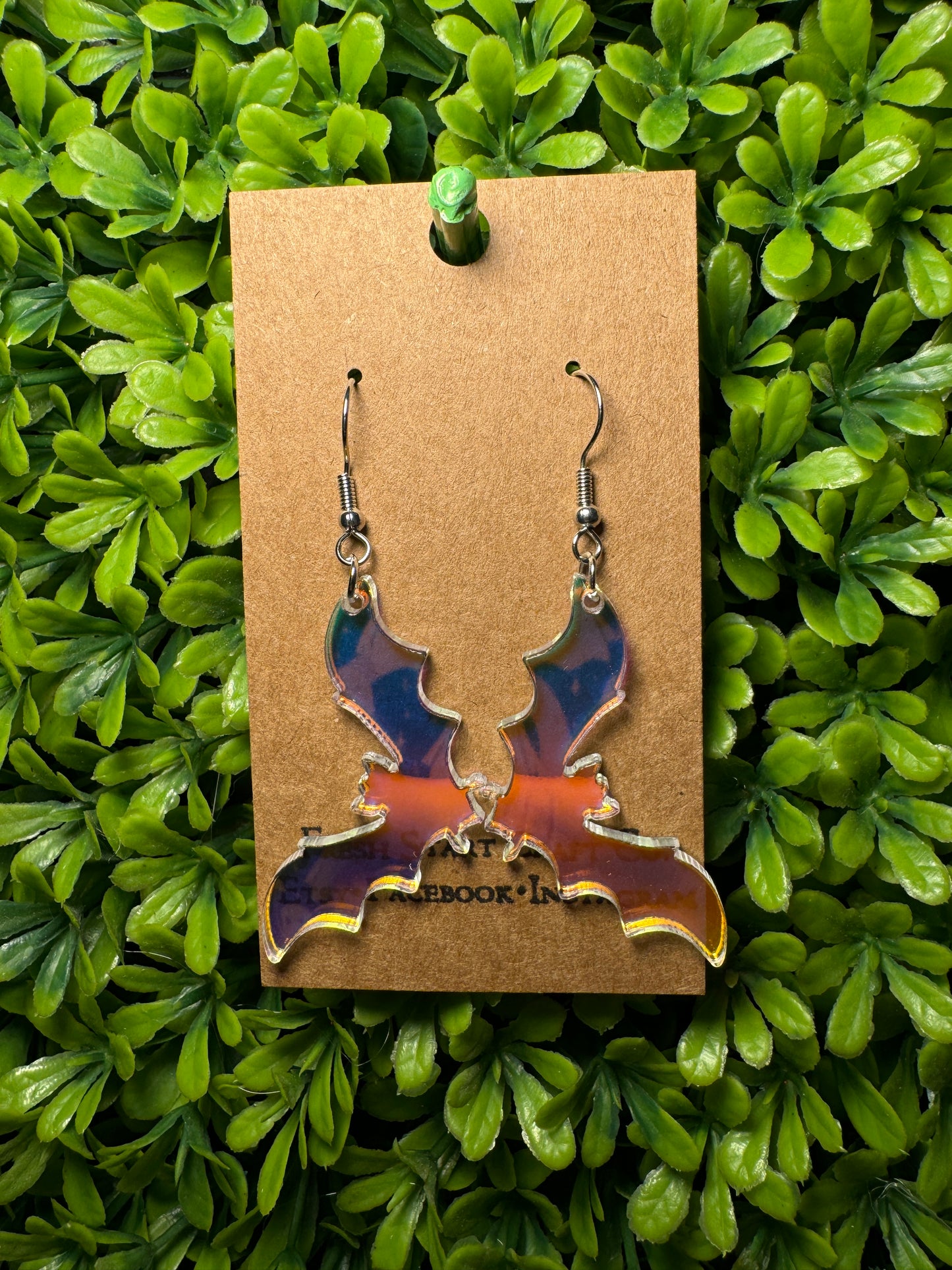 Iridescent Acrylic Laser Cut Bat Earrings