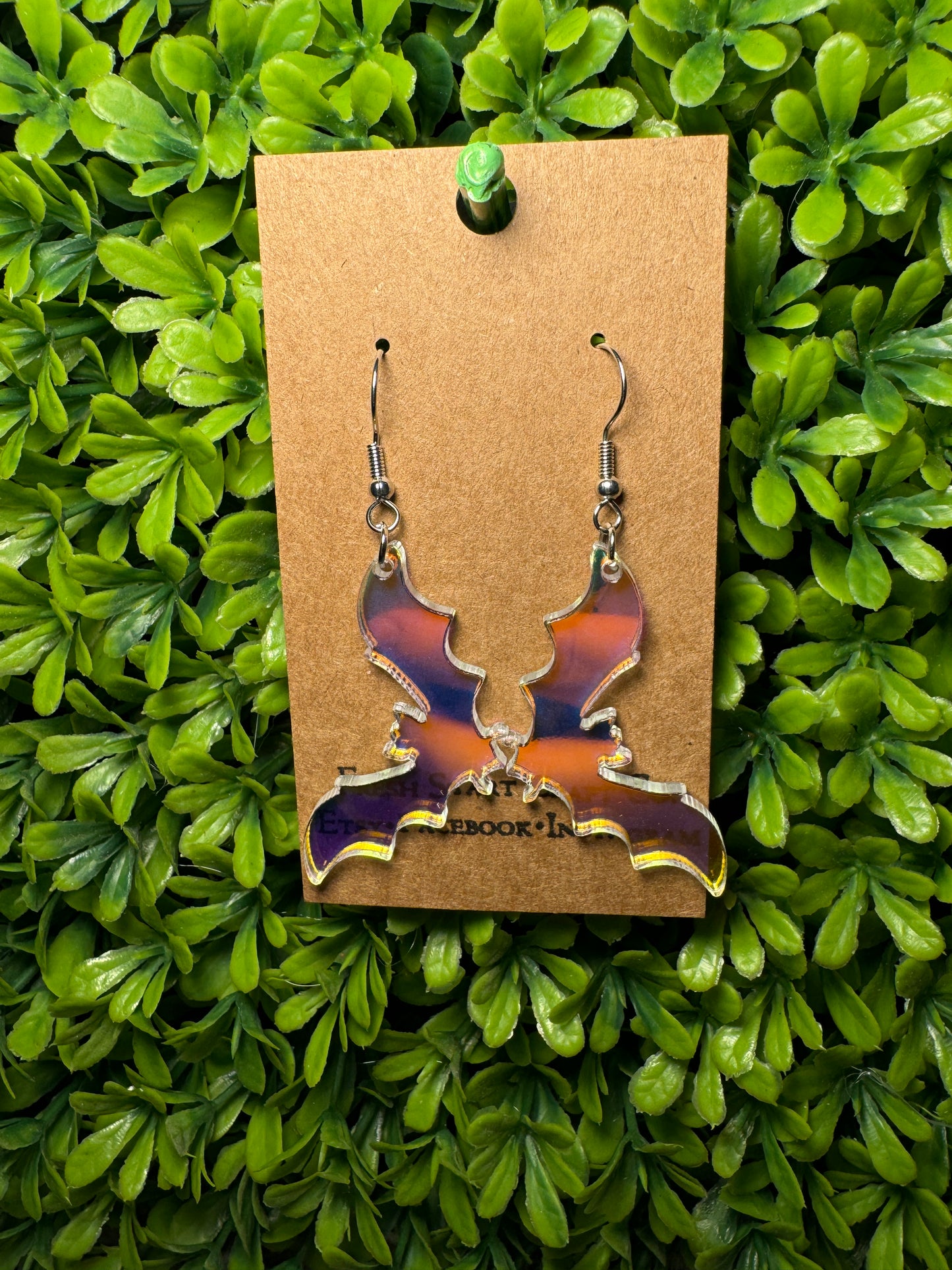 Iridescent Acrylic Laser Cut Bat Earrings