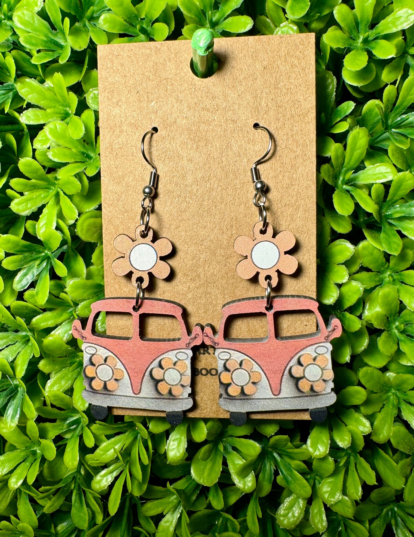 Wooden Hippy Bus Earrings